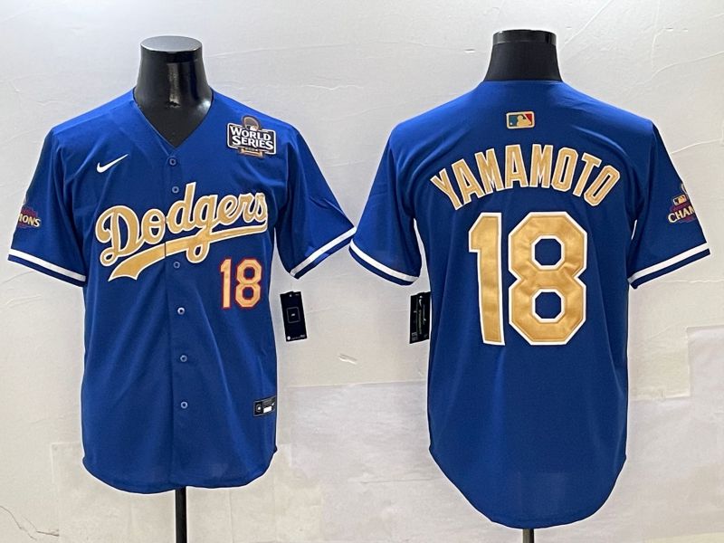 Men Los Angeles Dodgers #18 Yamamoto Blue Gold Game Nike 2025 MLB Jersey style 3->los angeles dodgers->MLB Jersey